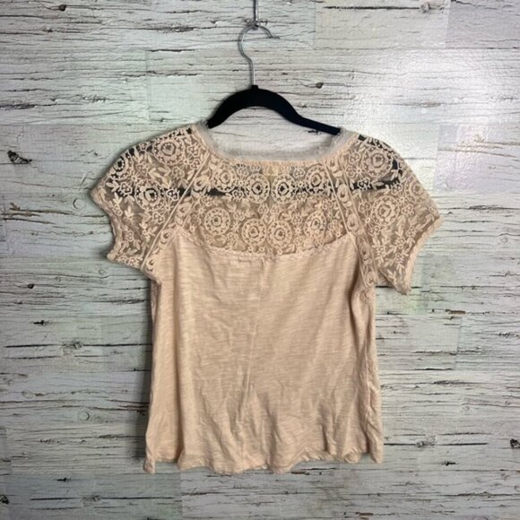 Anthropologie Meadow Rue Cream Lace Relaxed Blouse top peach size small - Picture 7 of 7
